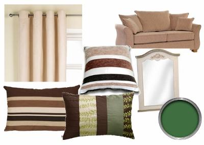 Shades of brown, cream and green living room