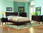 aqua and dark wood bedroom