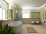 contemporary pale green and neutral bathroom