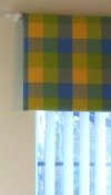 Yellow, blue and green check padded pelmet